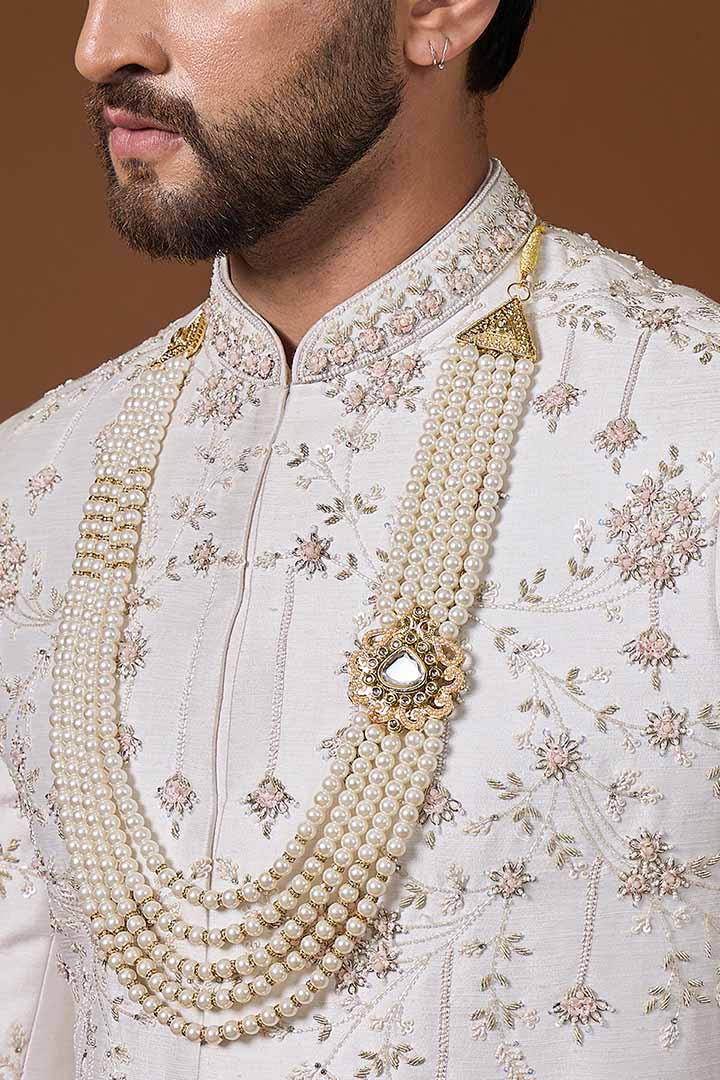 Ivory Sherwani with Hand Embroidery-Sw 7020