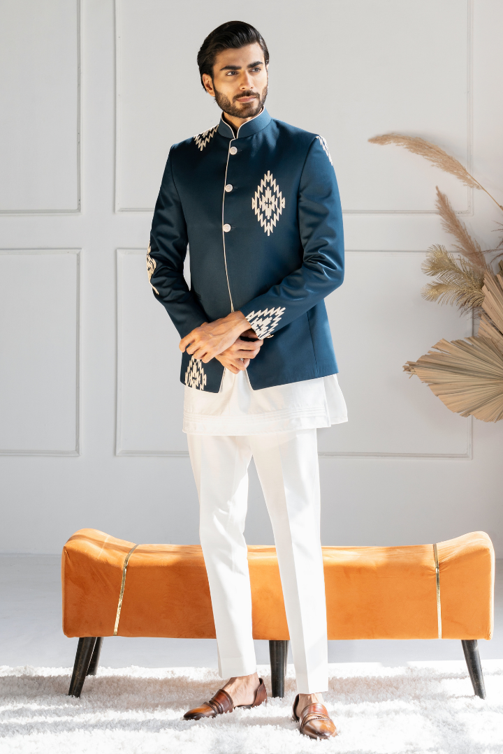 Blue Bandhgala with Thread embroidery with Kurta Set IW 3028