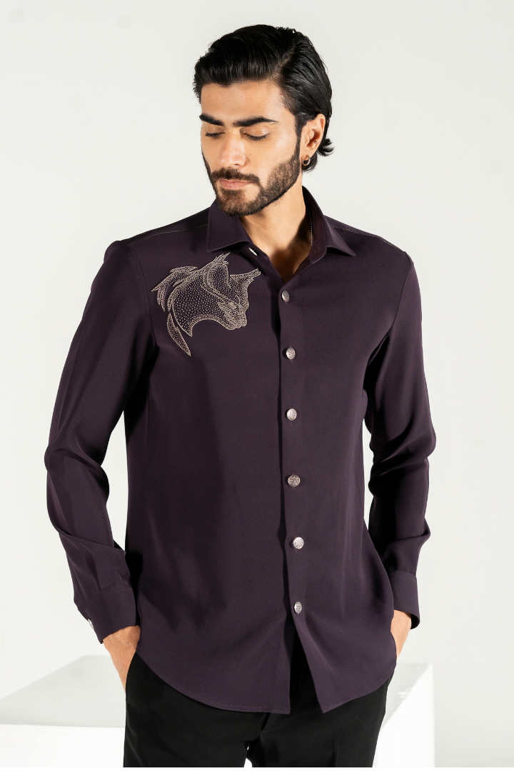 Purple Japanese Shirt with Hand Work Sh 6011