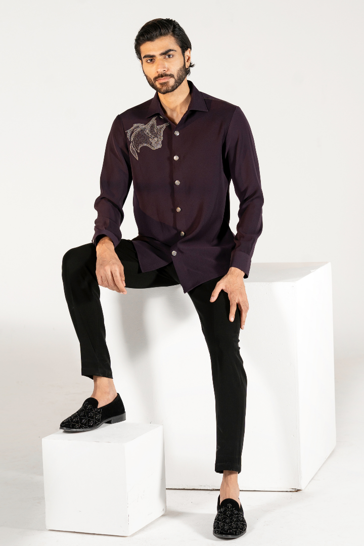 Purple Japanese Shirt with Hand Work Sh 6011