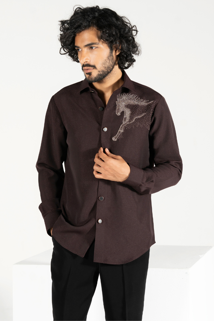Wine Japanese Shirt with Hand Work Sh 6012