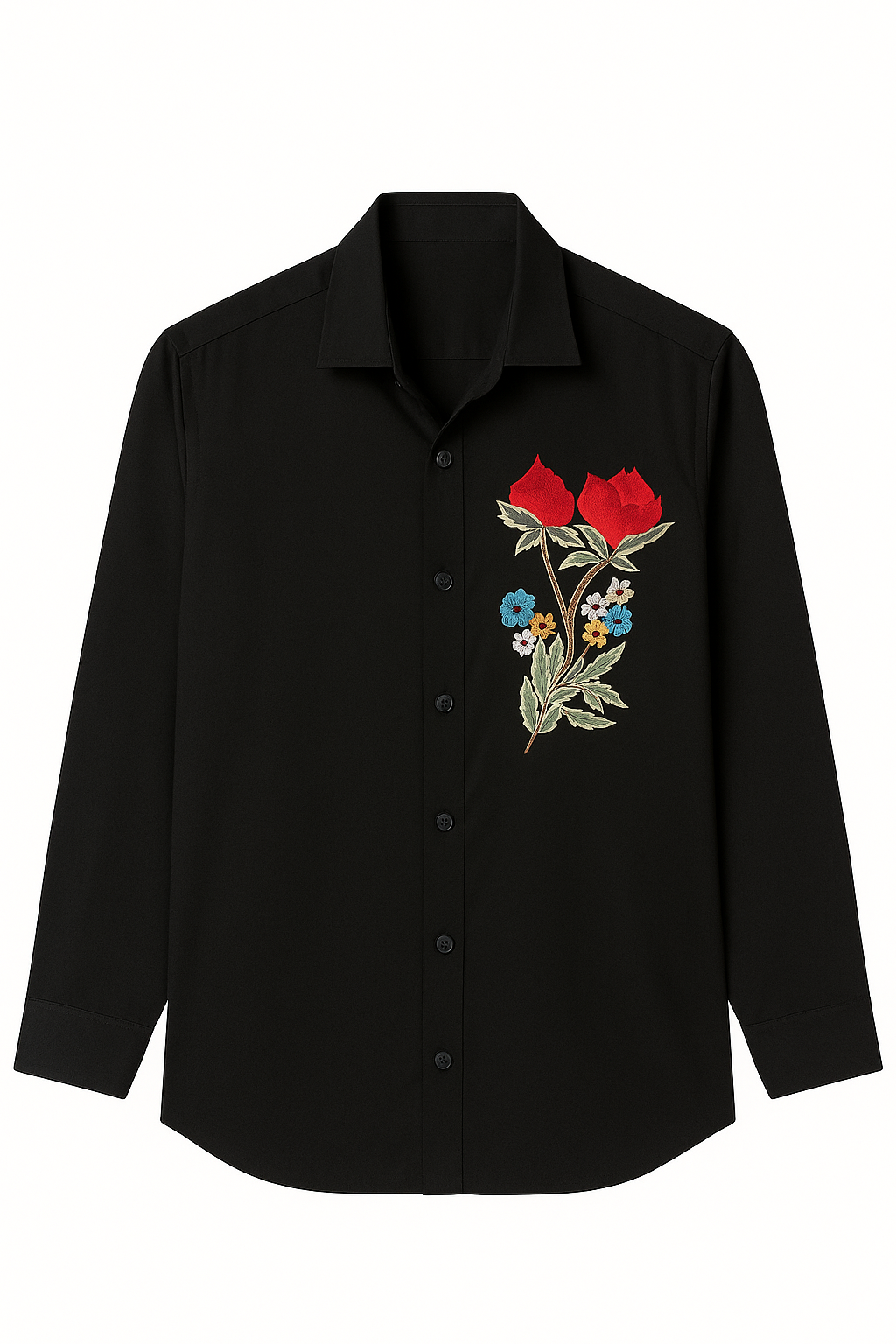 Black Shirt with Multicoloured Thread Embroiderey - Sh 6016