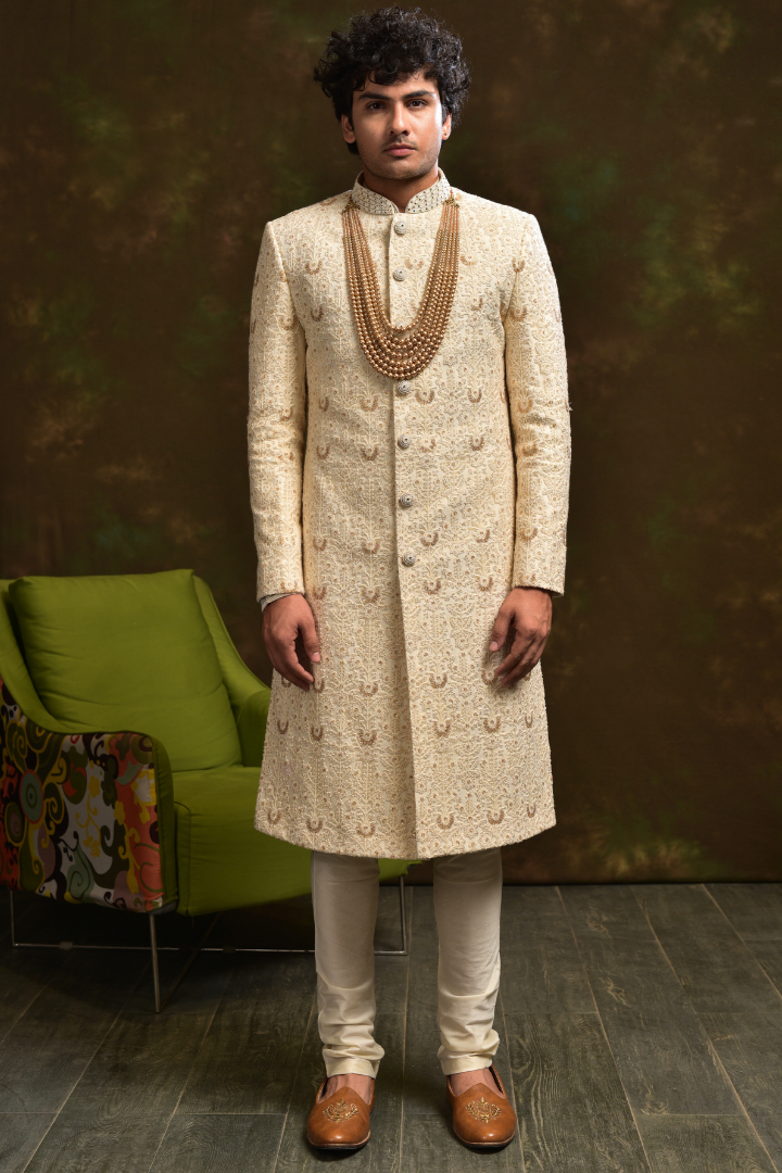 Rosegold Sequin Work on Net Fabric Sherwani - Sw 7015