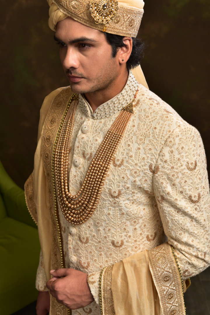 Rosegold Sequin Work on Net Fabric Sherwani - Sw 7015
