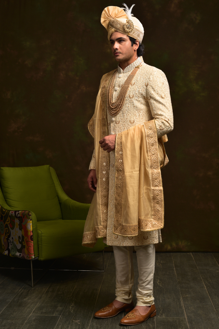 Rosegold Sequin Work on Net Fabric Sherwani - Sw 7015