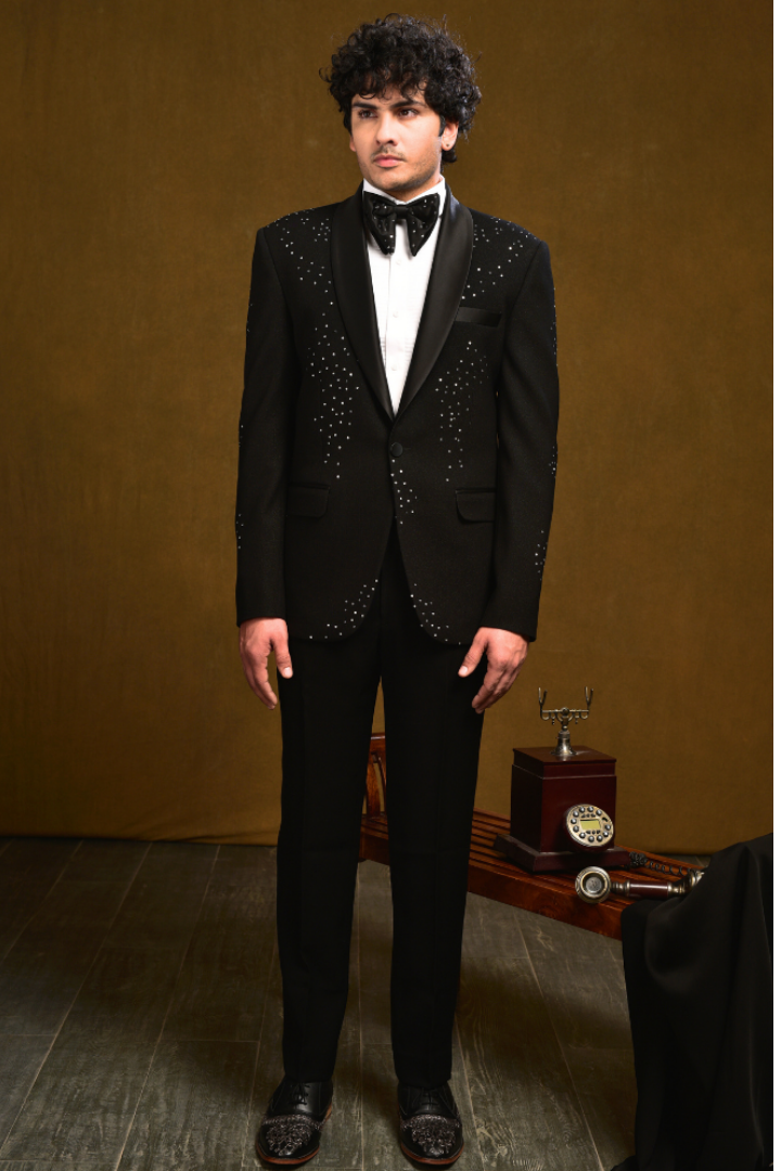 Black Crepe Tuxedo With Sequin Hand Work - Tx 5021