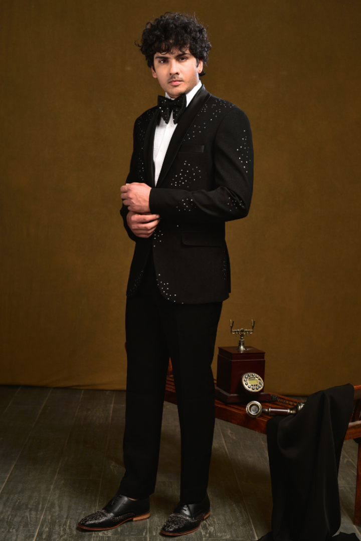 Black Crepe Tuxedo With Sequin Hand Work - Tx 5021