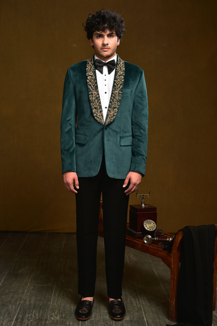 Cotton Velvet Blazer with Dabka Hand Embroidery & Trouser - Tx 5023