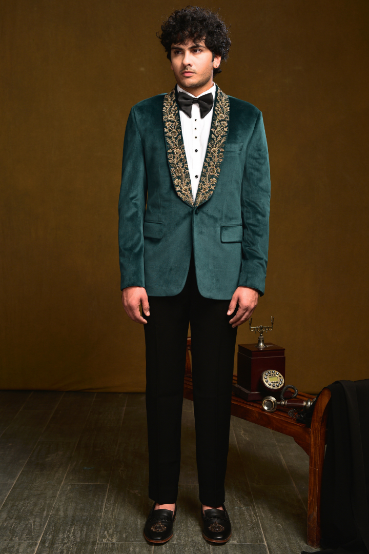 Cotton Velvet Blazer with Dabka Hand Embroidery & Trouser - Tx 5023