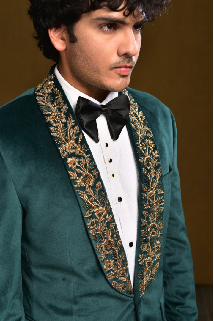 Cotton Velvet Blazer with Dabka Hand Embroidery & Trouser - Tx 5023