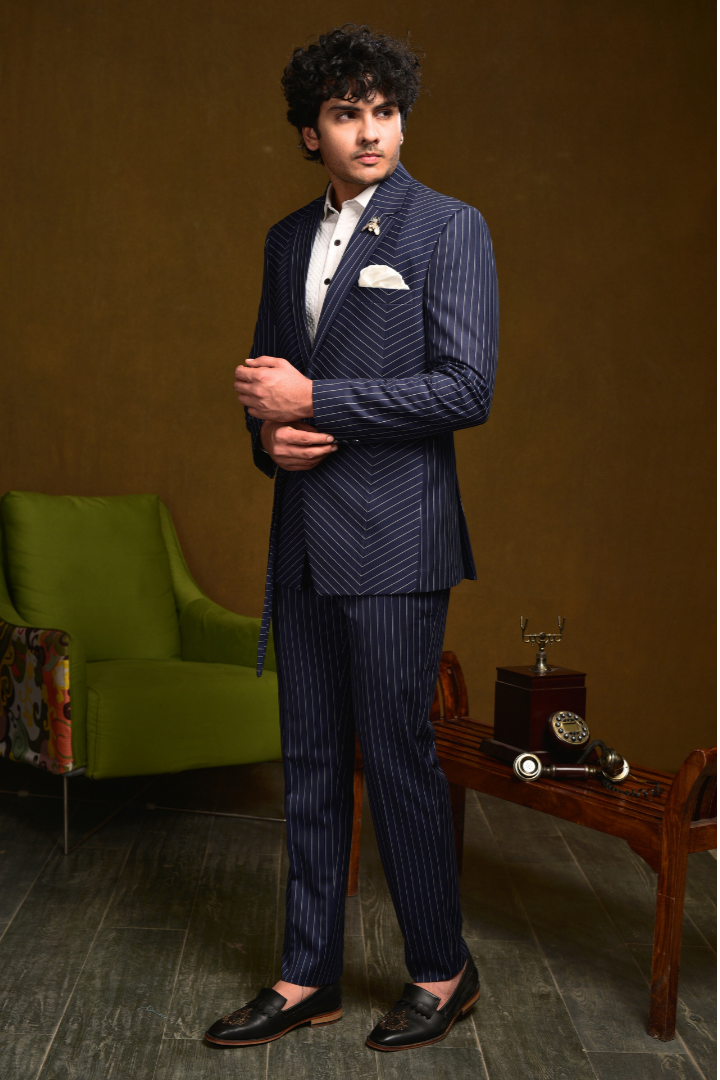 Diagonal Cut & Stitch Suit with Belt - Tx 5025