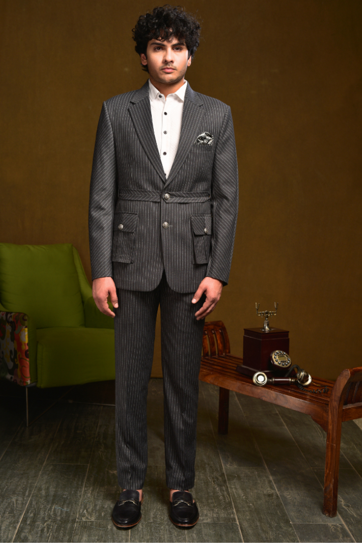 Patch Pocket & Belt Blazer with Trousers - Tx 5026