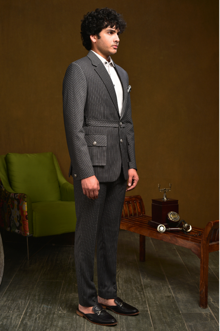 Patch Pocket & Belt Blazer with Trousers - Tx 5026