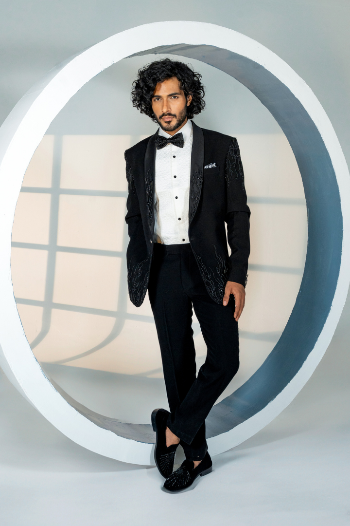 Black Japanese Tuxedo with Hand Work Tx 5011