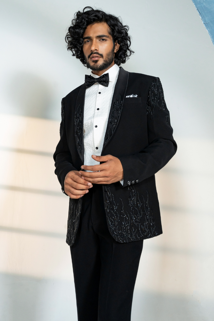 Black Japanese Tuxedo with Hand Work Tx 5011