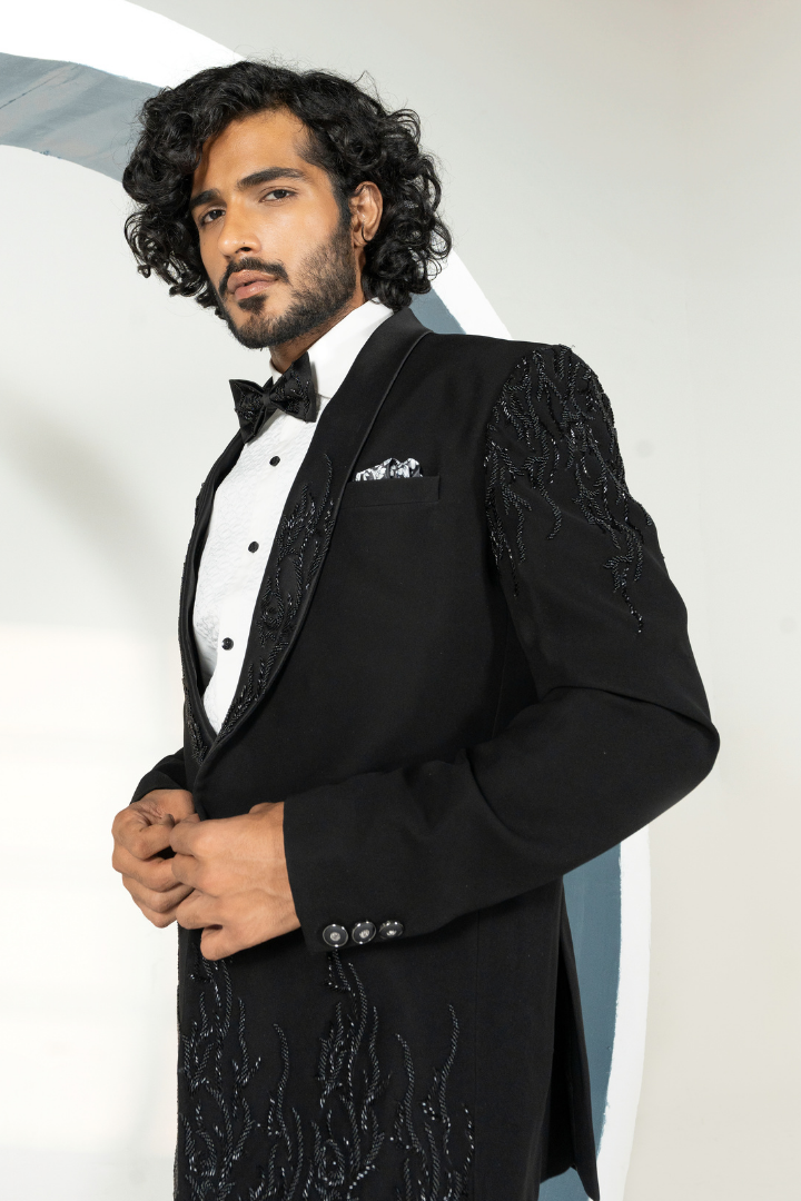 Black Japanese Tuxedo with Hand Work Tx 5011