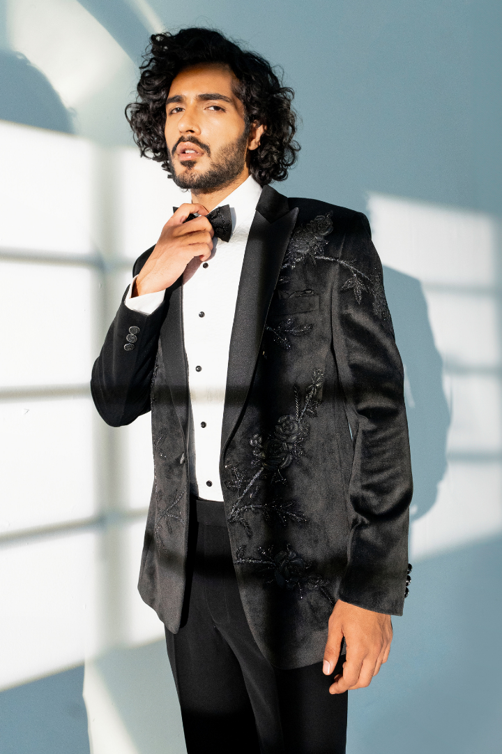 Black Velvet Tuxedo with Hand Work Tx 5013