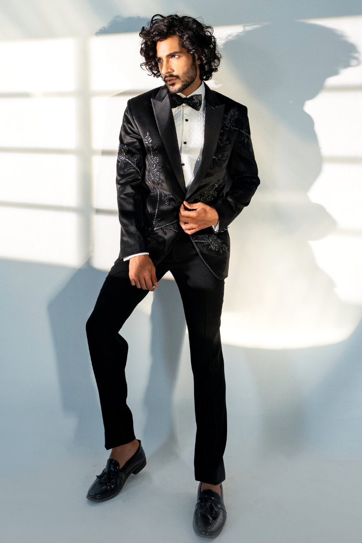 Black Velvet Tuxedo with Hand Work Tx 5013