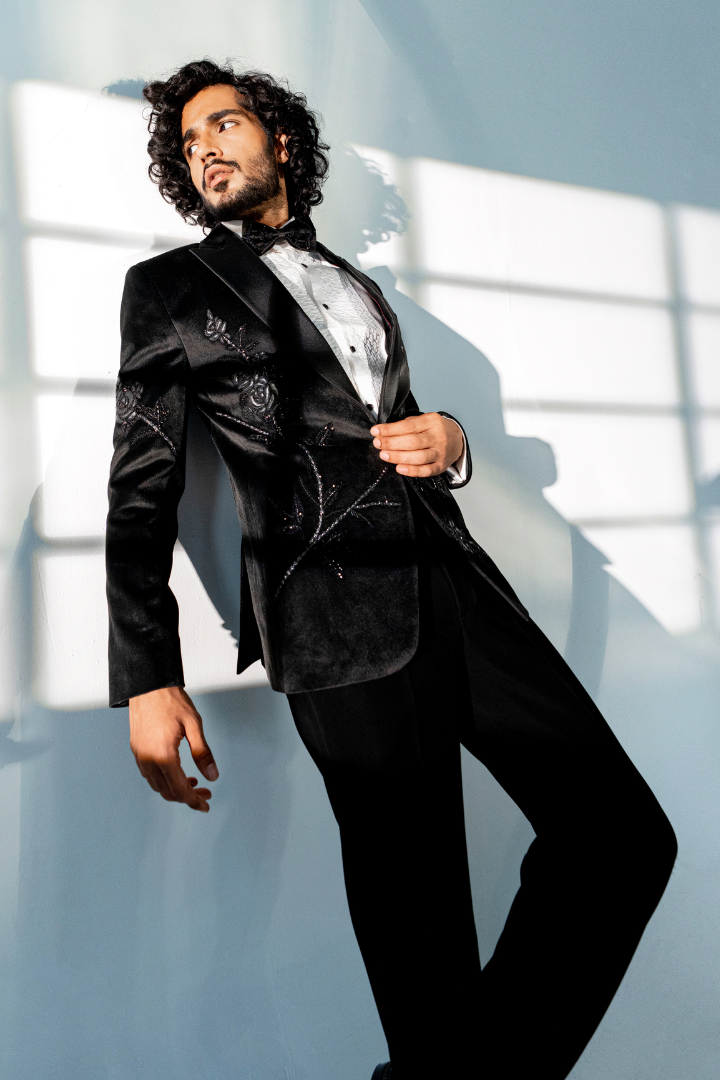 Black Velvet Tuxedo with Hand Work Tx 5013