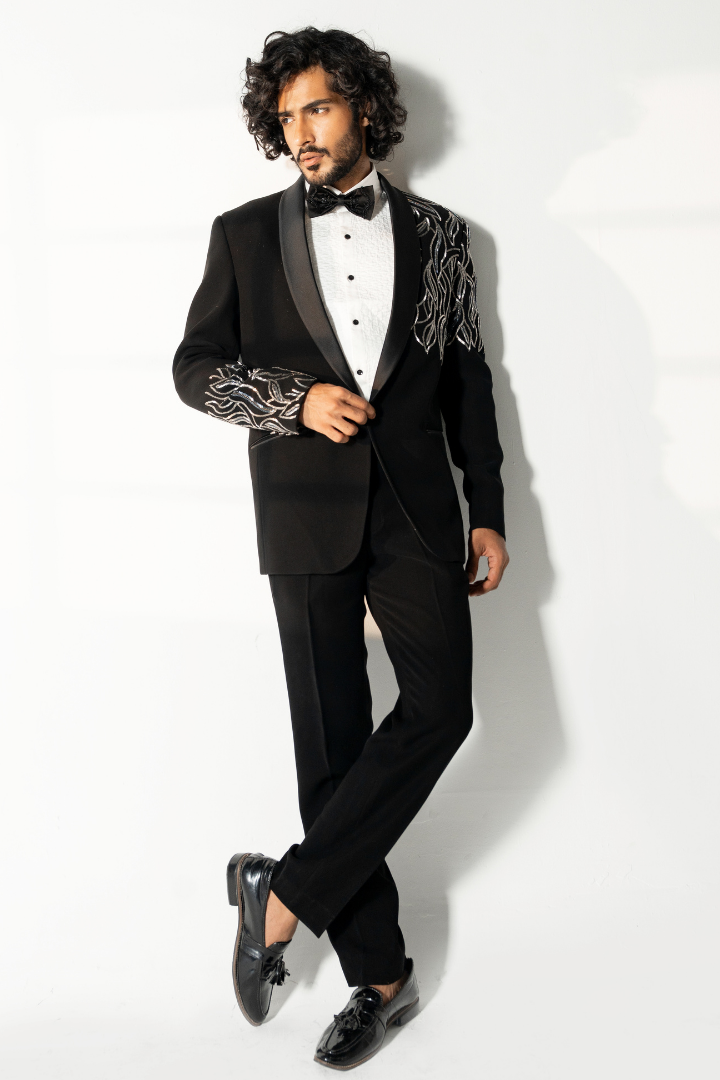 Black Japanese Tuxedo with Hand Work Tx 5015