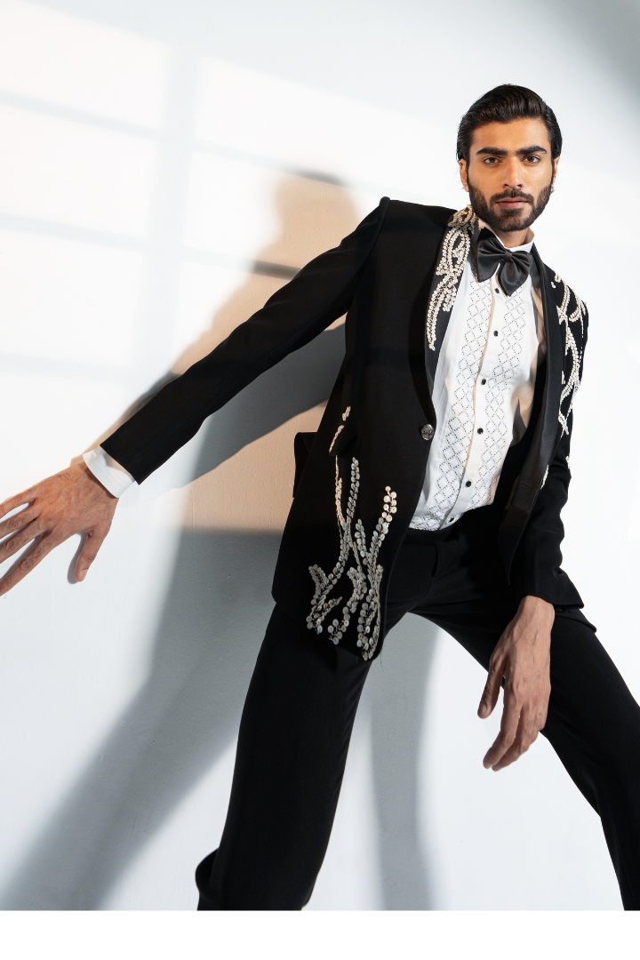 Black Japanese Tuxedo with Hand Work Tx 5016